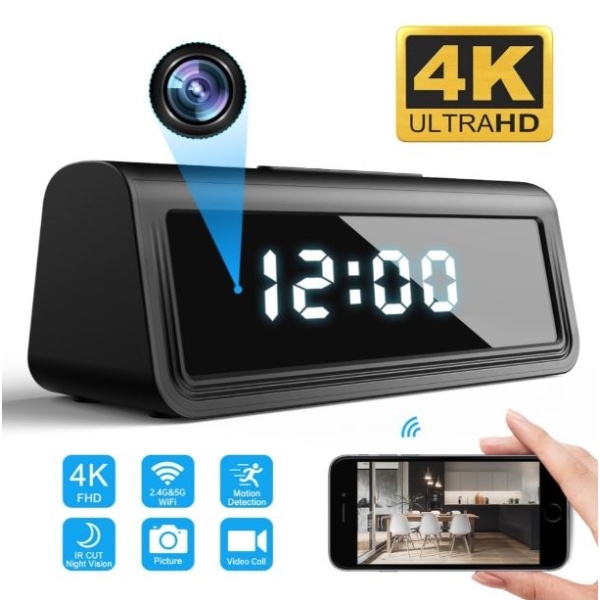 4k slapta vaizdo kamera laikrodis